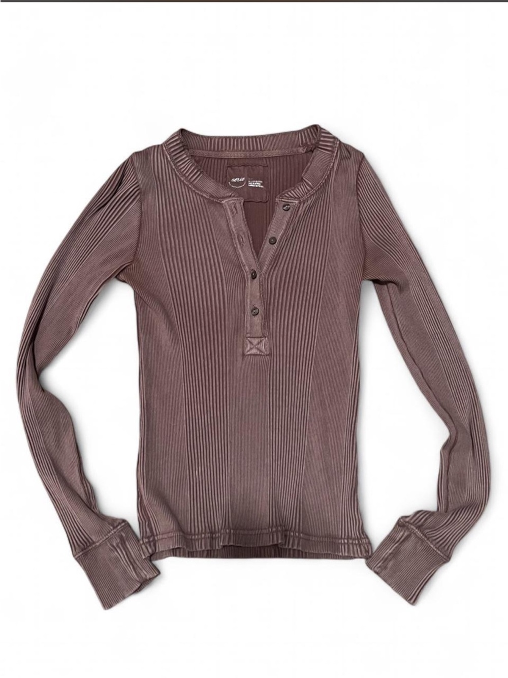 aerie Ribbed Henley Long-Sleeve Top Relic - Picture 3 of 4